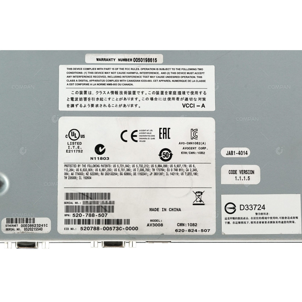 AUTOVIEW 3008 AVOCENT AUTOVIEW 3008 8-PORT ETHERNET KVM SWITCH